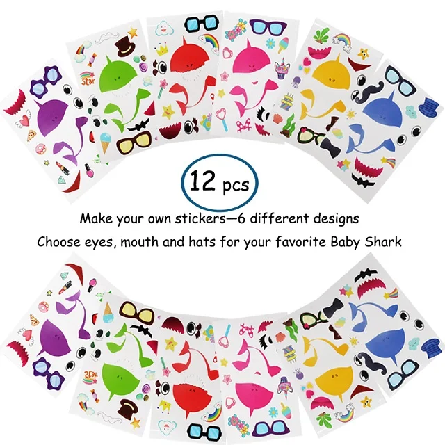 12pcs game stickers Акула, вечерние принадлежности, упаковка, тату-стикер в форме ожерелья, Акула, Подарочная сумка, браслет для детей под морем, Goody Bags - Цвет: 12pcs game stickers