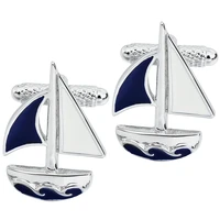 hawson fashionable cufflinks sailboat navy blue white cuff links for french cuffsshirts garment accessory gift for men