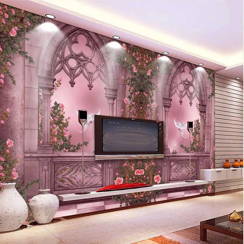 2016 новая мода 3D пейзаж обои роза дерево окно домашний декор красивый фон