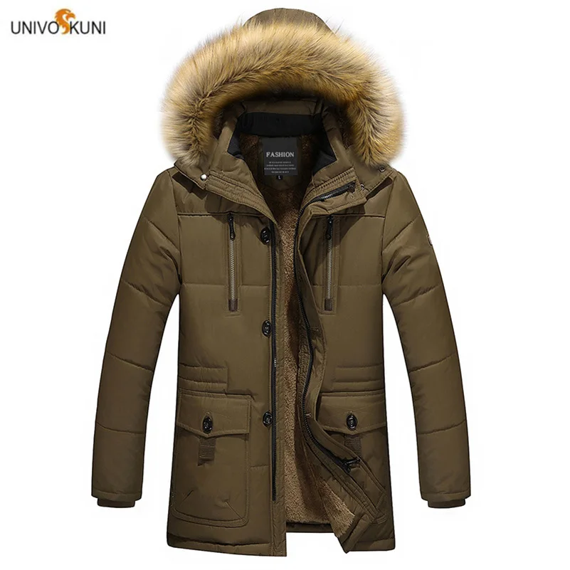 UNIVOS KUNI, Мужская Толстая куртка, модная, брендовая, дикая, одноцветная, повседневная, зимняя, с мехом, плюс бархат, с капюшоном, мужская, большой размер, 8XL, J551