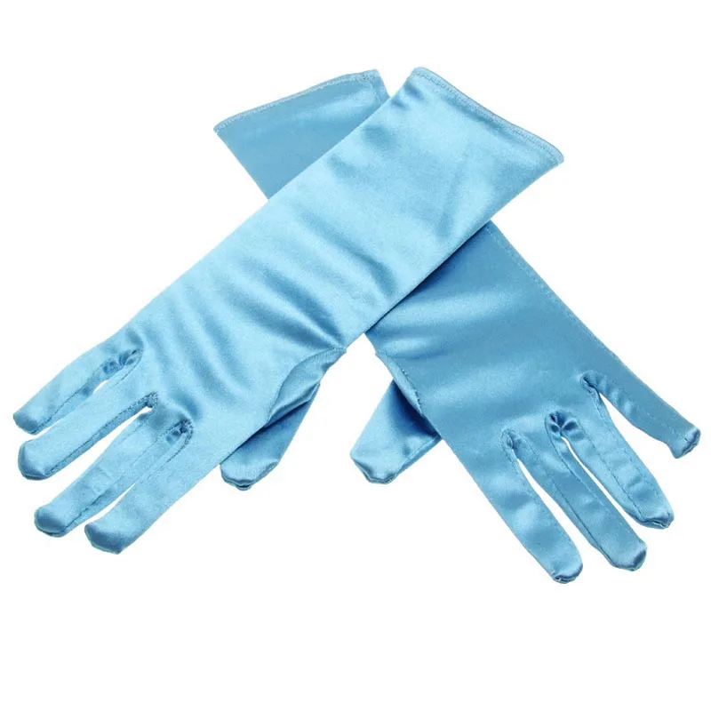 24cm Blue Girls Children Satin Short Gloves Dress Glove Dance Drama Performance Props Party Supplies Christmas|Перчатки для