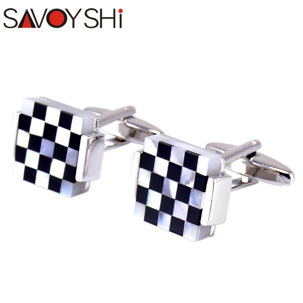 SAVOYSHI запонки для Для мужчин черный белый цвет решетки оболочки манжеты кнопки s