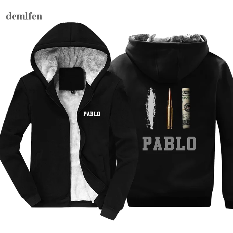 Новые мужские Narcos Pablo Escobar толстовки мужские зимние толстые теплые толстые пальто толстовка с капюшоном Harajuku уличная одежда - Цвет: black 1