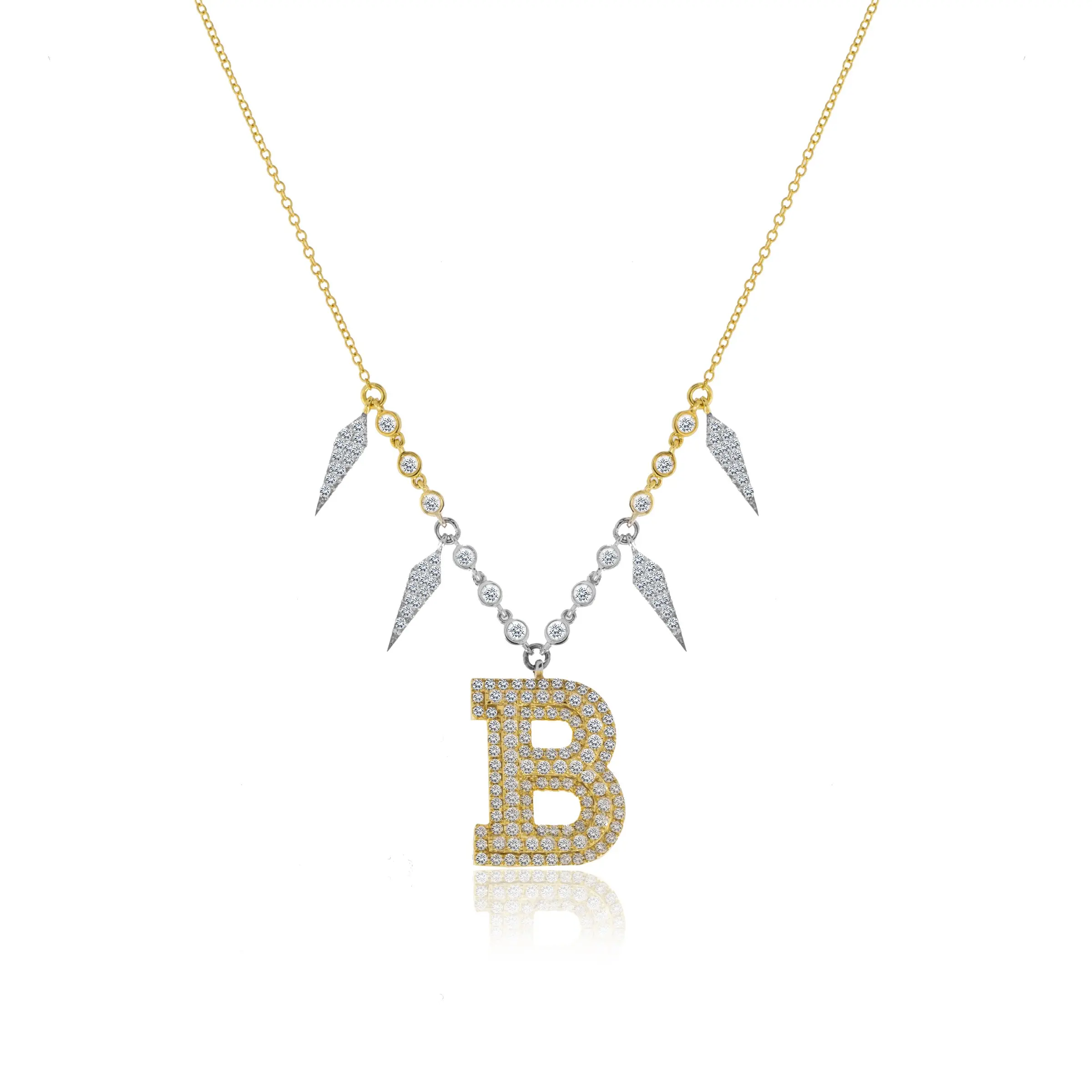 

B Initial necklace customize jewelry micro pave sparking cz spikes rock punk fashion women jewelry