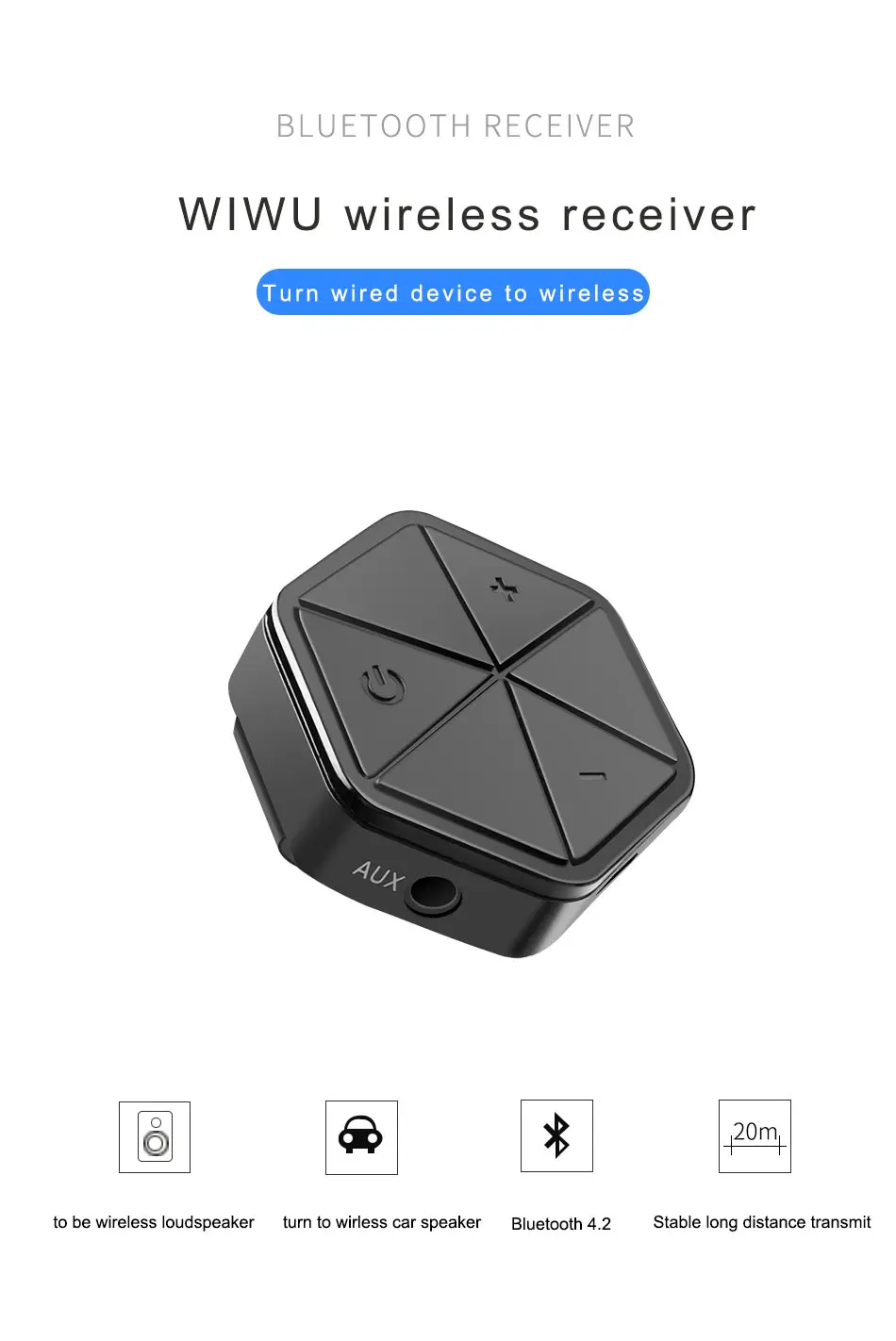 WIWU Bluetooth приемник 4,2 беспроводной аудио приемник 3,5 мм Автомобильный Aux AAC Bluetooth адаптер для громкоговорителя наушников Мини громкой связи