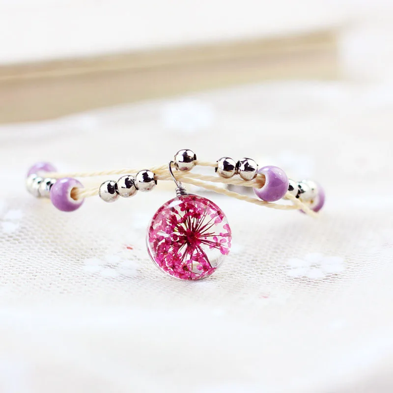 Модные браслеты ручной работы с высушенными цветами летние женские ювелирные