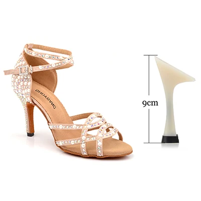 Apricot 9cm SHOYDANC/туфли для латинских танцев и жемчужные стразы, Женская сальса, женская танцевальная обувь для сальсы, белая модная женская танцевальная обувь, Hell 6-1 - Цвет: Apricot 9cm