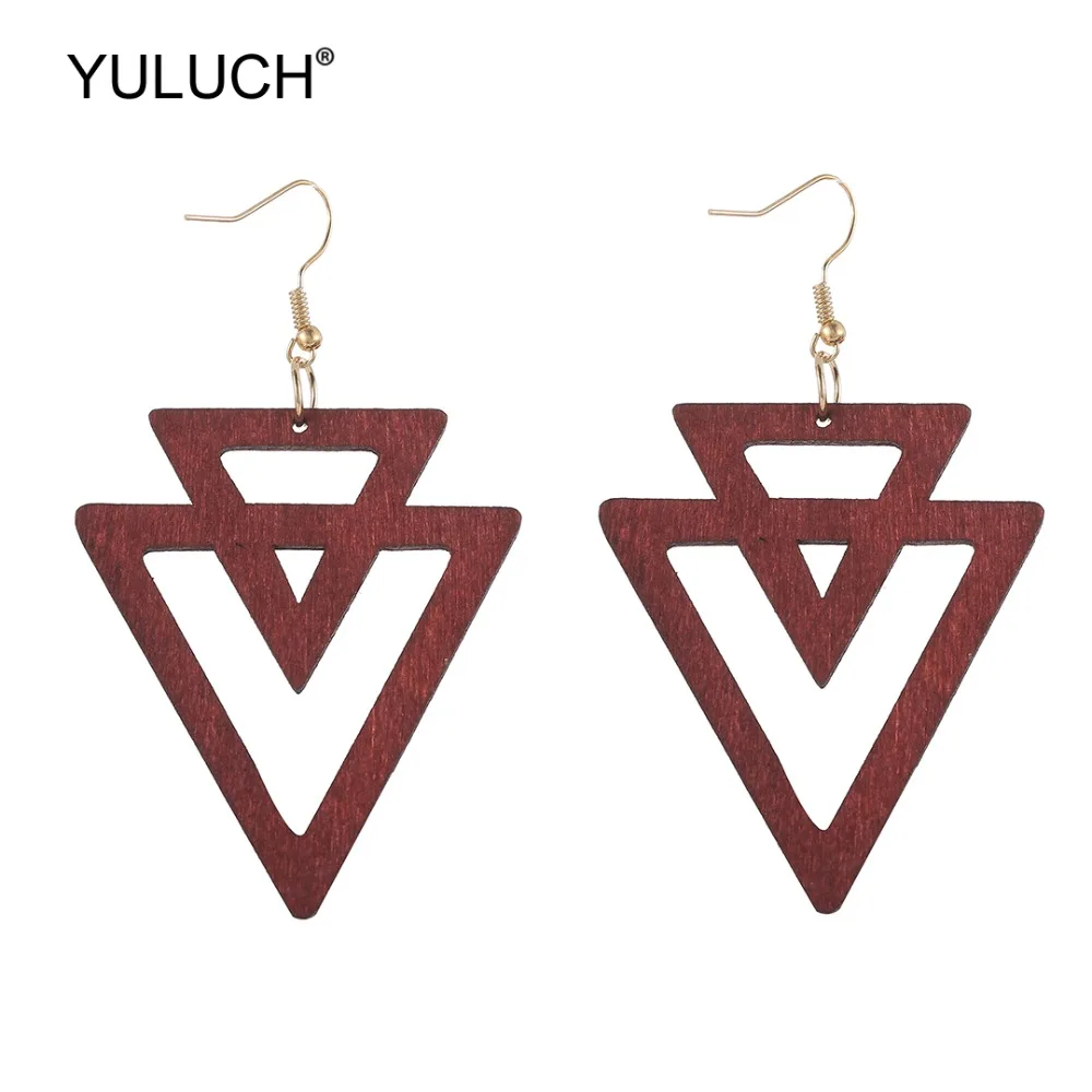 YULUCH 2019 новые дизайнерские модные деревянные полые массивные серьги трендовые