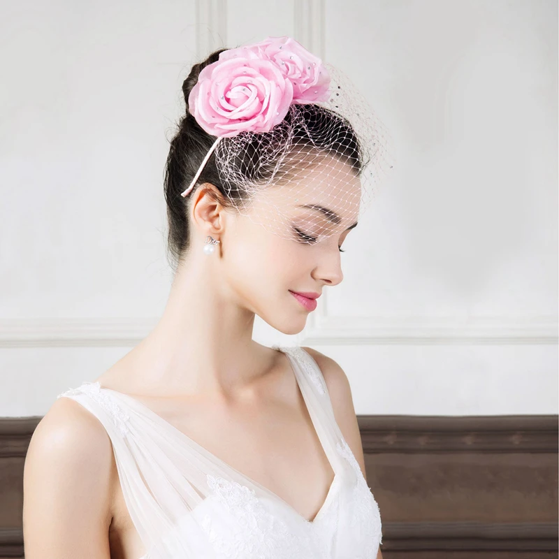 

Lady's Fedoras Hat Spring and Summer British Fedoras Hat Girls Party Headwear Banquet Yarn Veil Mesh Hoop Cap B-8214