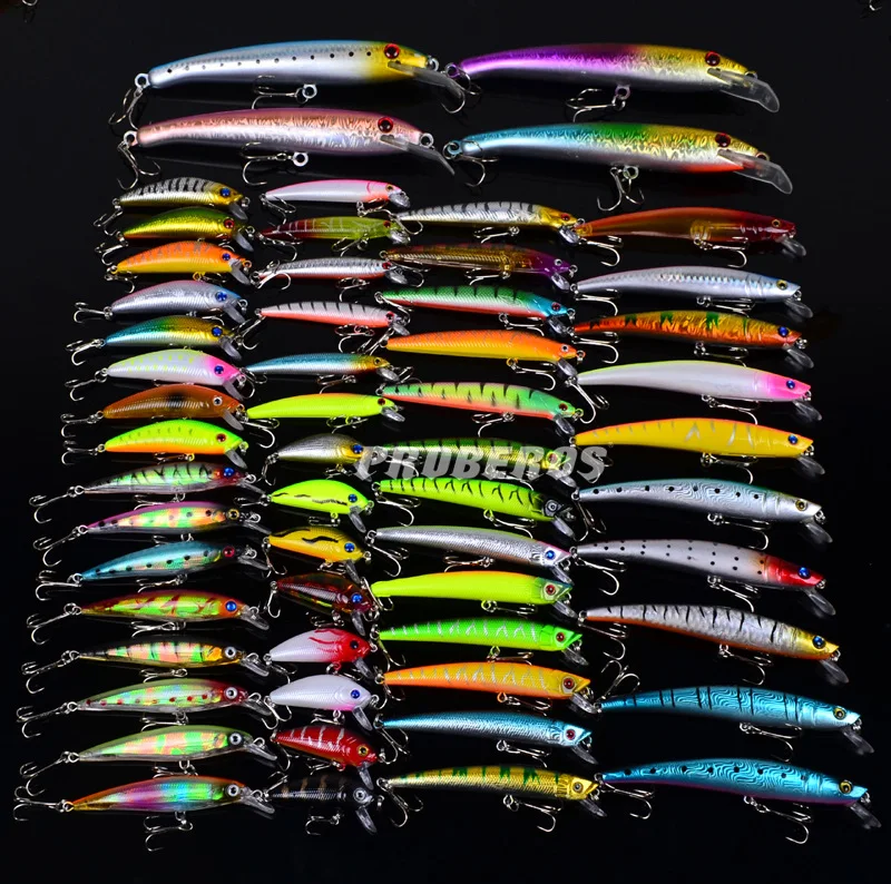 

53pcs mixed Fishing Lure Set 53 Catfish Minnow Sea Fishing Tackle Artificial Fish Popper Bait Octopus Supplies