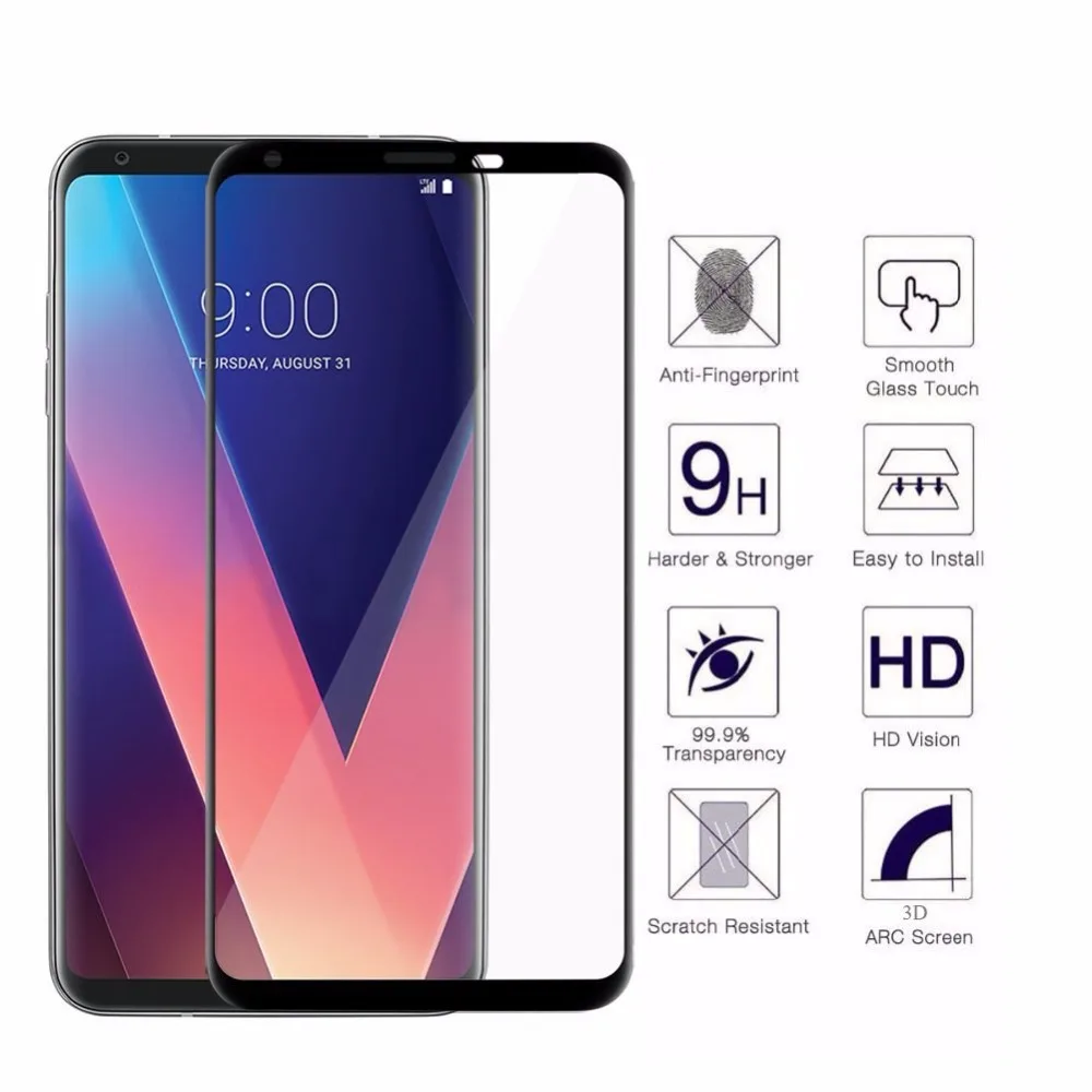 Закаленное стекло для LG V30 3D изогнутое полное покрытие Защита экрана Защитное