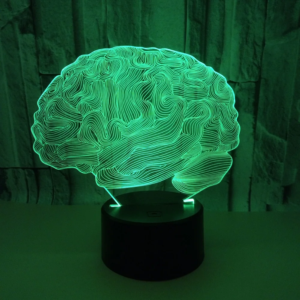 Светодиодный настольный 3d светильник Brain 7 цветов креативная настольная Ночная