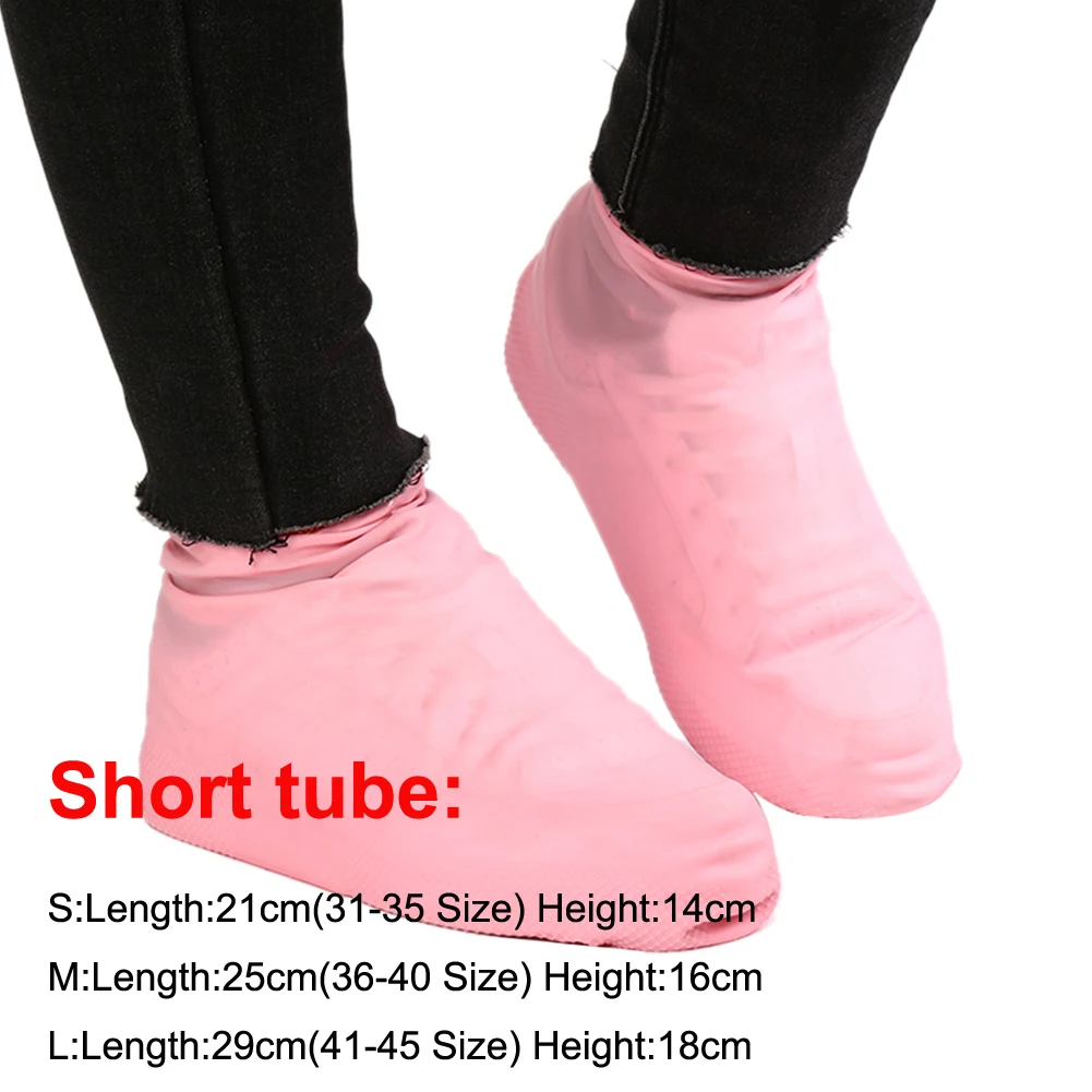 pink short tube 1 пара резиновых многоразовых латексных водонепроницаемых резиновых сапог для дождливой погоды; нескользящие дождевые сапоги; мотоциклетные велосипедные галоши; аксессуары для обуви - Цвет: pink short tube