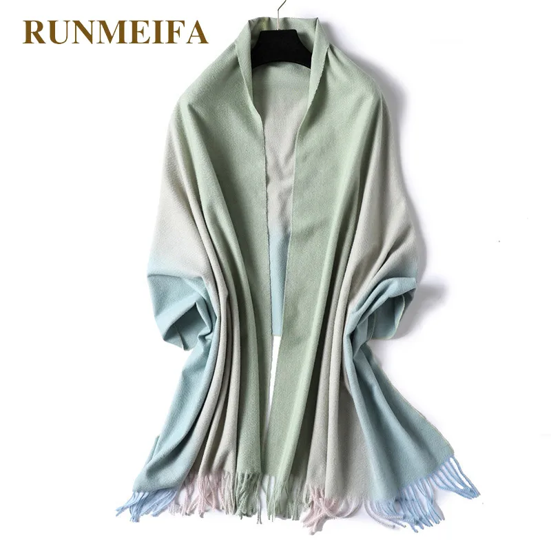 Женский шарф RUNMEIFA из искусственного кашемира с градиентом Зимний Теплый шали