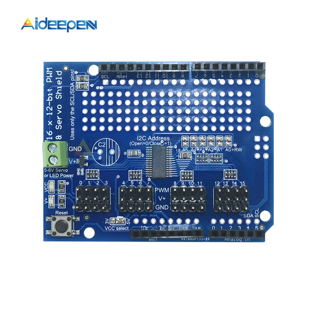 Servo shield 16 канальный 12 битный PWM Driver I2C интерфейс PCA9685 для Arduino Raspberry Pi Module|Детали и