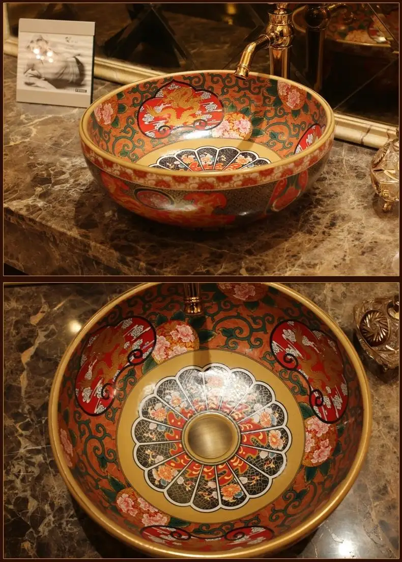 Керамическая раковина Jingdezhen для ванной комнаты из фарфора столешница античная
