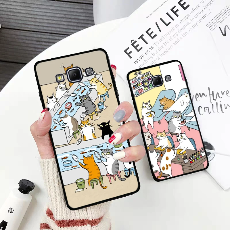 Японский кот напиток узор кожаный силиконовый чехол для Samsung A2 Core A3 A5 A6 плюс A7 A8 A9