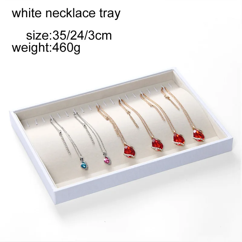 white necklace tray Пять стилей, пять цветов, бархатный лоток для ювелирных изделий, чехол для демонстрации, чехол, ожерелье, кольца, браслет, чехол для демонстрации, Органайзер - Цвет: white necklace tray