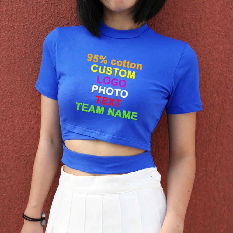 Sexy Hallow out cotton women T-shirt Custom logo photo text printed Female night blut woman DIY tees cropped Tees crop T shirts | Женская