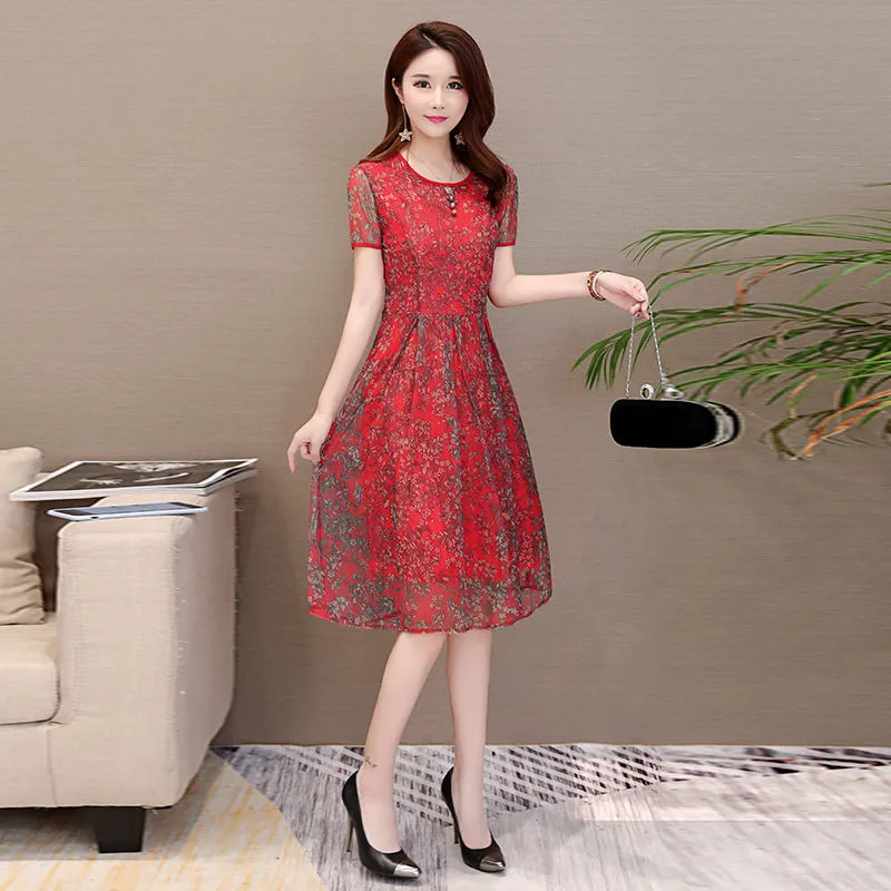 Женское шифоновое платье до колена с цветочным принтом офисные Вечерние Платья