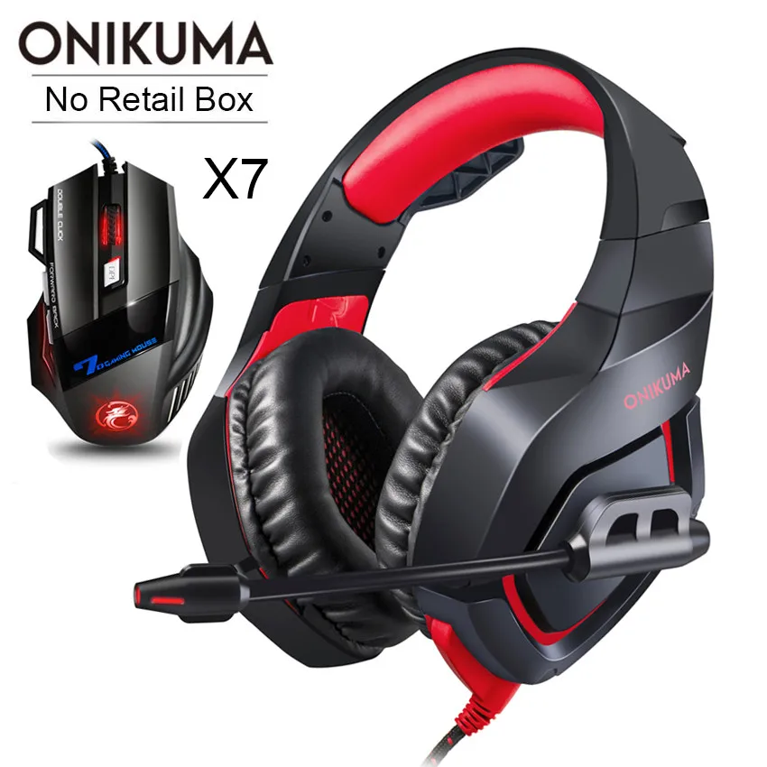 Red Headset-X7 ONIKUMA PS4 гарнитура Casque PC Gamer бас Игровые наушники с микрофоном+ профессиональная проводная USB игровая мышь - Цвет: Red Headset-X7
