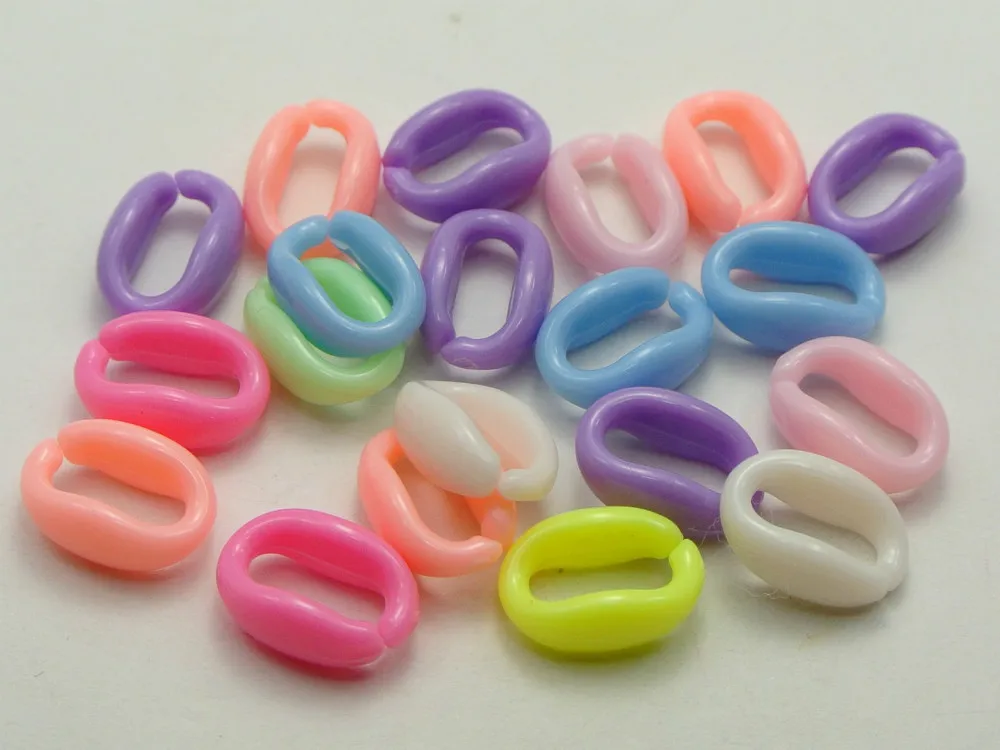 200 Смешанная Пастель Цвет акриловые овальные открытые кольца Бусины 16x11 мм