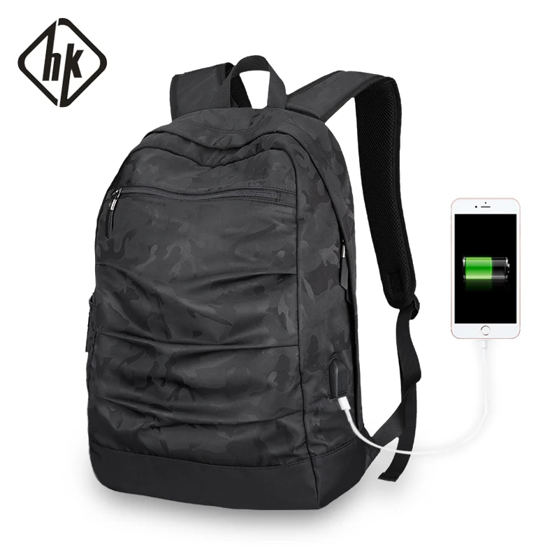HKBackpack usb ladekabel для мужчин Mochila камуфляжная черная Большая вместительная сумка