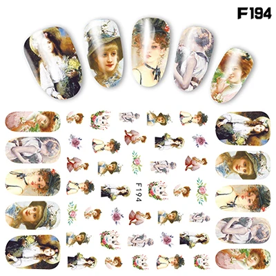 F194 F серия 12*7,5 см наклейки для ногтей s самоклеющаяся наклейка цветок Одри Хепберн ультра-тонкий стикер для Ногтей пресс на ногти F175-204 - Цвет: F194