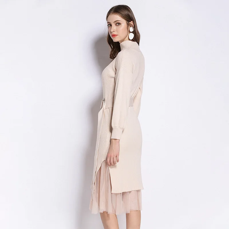 Ftlzz 2018 Spring Autumn Fashion Elegant Office Solid Colour Apricot Lady Women Dress Mermaid Knee-length Bodycon | Женская одежда