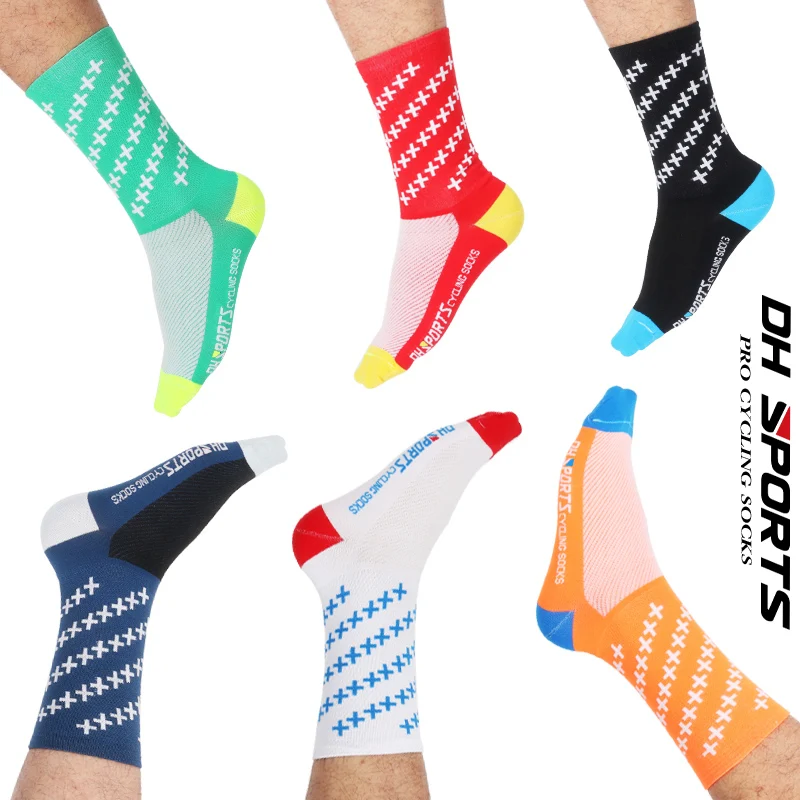 Женские и мужские носки для велоспорта DH SPORTS зеленые красные соревнований по