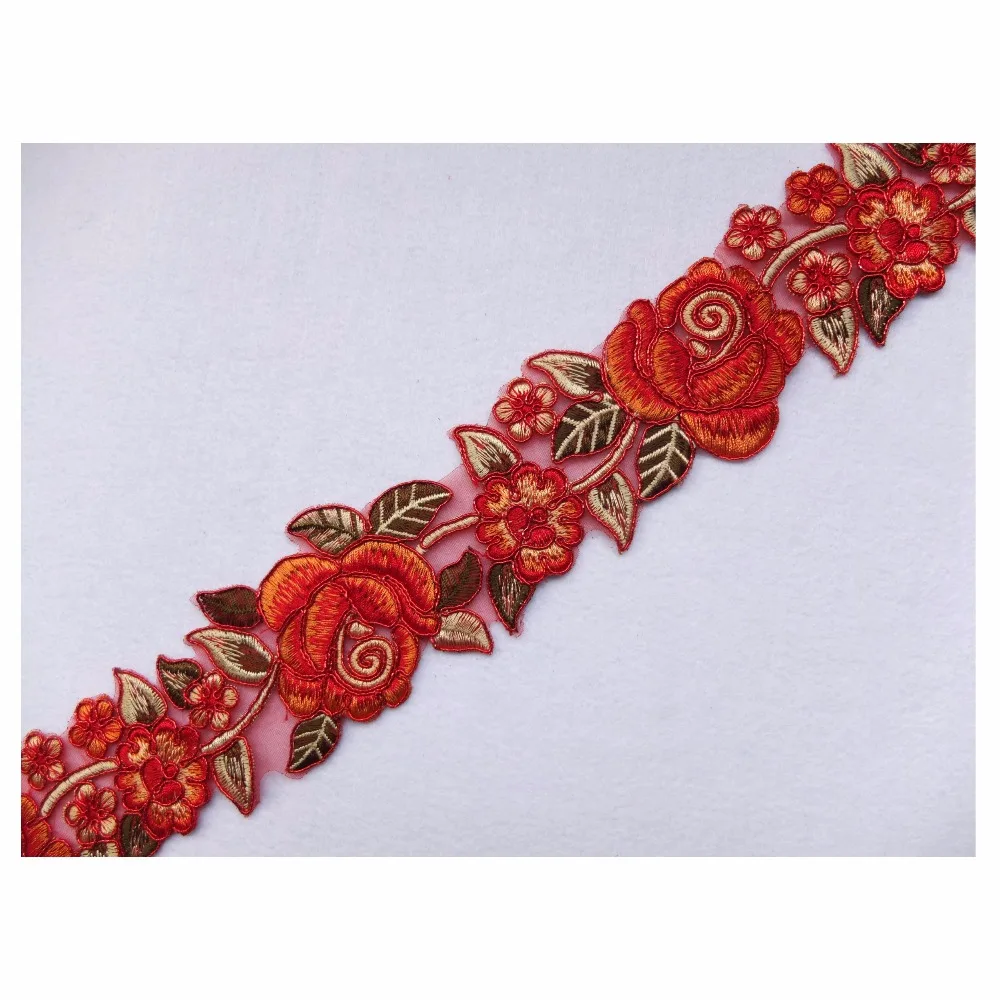 Новейшие Оранжевые Цветочные Вышивки Шнуры Кружевные Ленты Отделки Танцевальных Костюмов Декор Сшить Своими Руками Ремесла 1 ЯРД TRELC5F на.