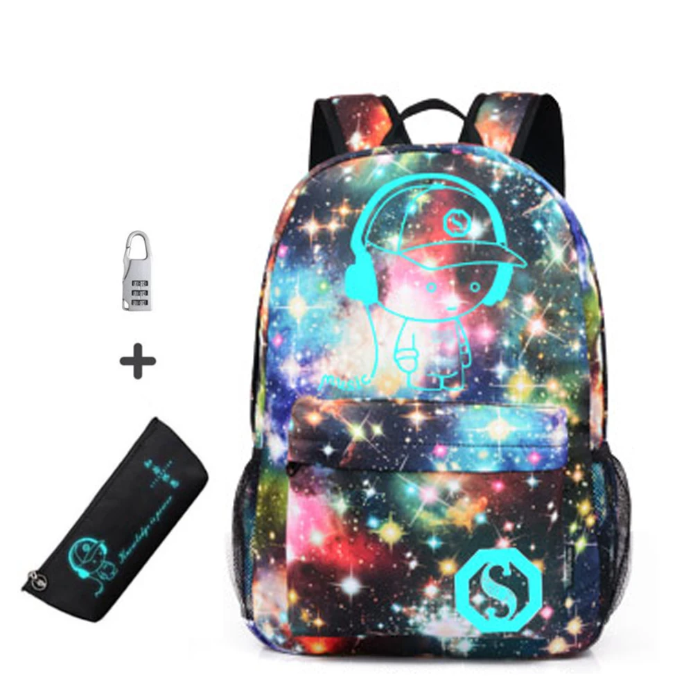 Рюкзак с защитой от кражи, ночник, детский школьный рюкзак, чехол-карандаш, светящиеся школьные сумки с аниме для мальчиков и девочек, школьн...