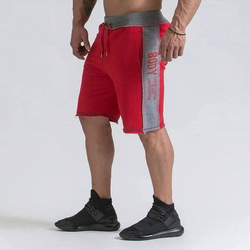 Red Shorts 2 Летние шорты для спортзала, мужские хлопковые спортивные шорты для бега, мужские спортивные штаны для тренировок, Короткие штаны для бега, шорты для фитнеса длиной до колен Jesrsey - Цвет: Red Shorts 2