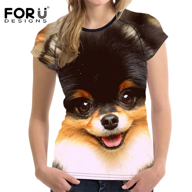 FORUDESIGNS/Забавные 3D Животные Померанская собака принт для женщин с круглым вырезом футболки Harajuku для девочек короткий рукав Топ тройник фитнес летняя футболка - Цвет: H1512BV