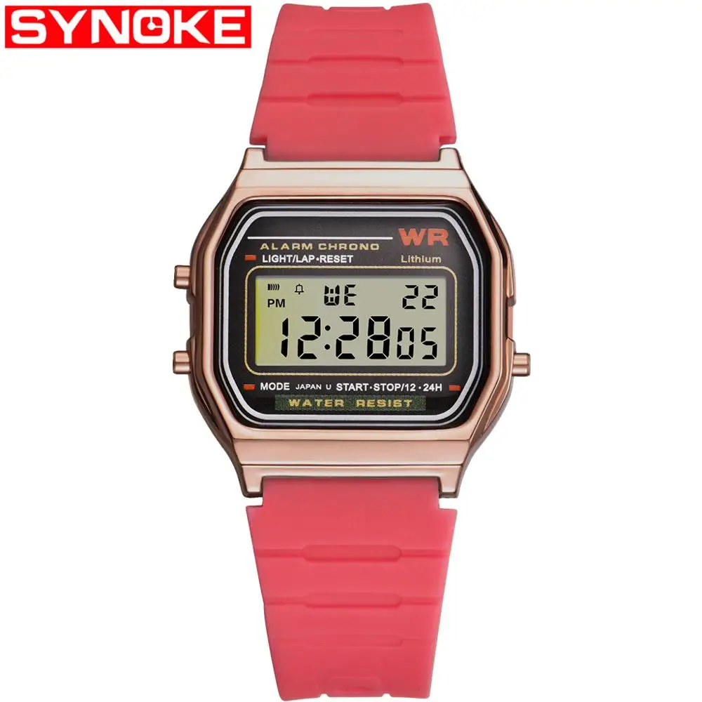 rose gold rose red SYNOKE мужской квадратный светодиодный цифровые часы пластиковые плавательные спортивные черные водонепроницаемые мужские часы дисплей наручные часы ударопрочный - Цвет: rose gold rose red