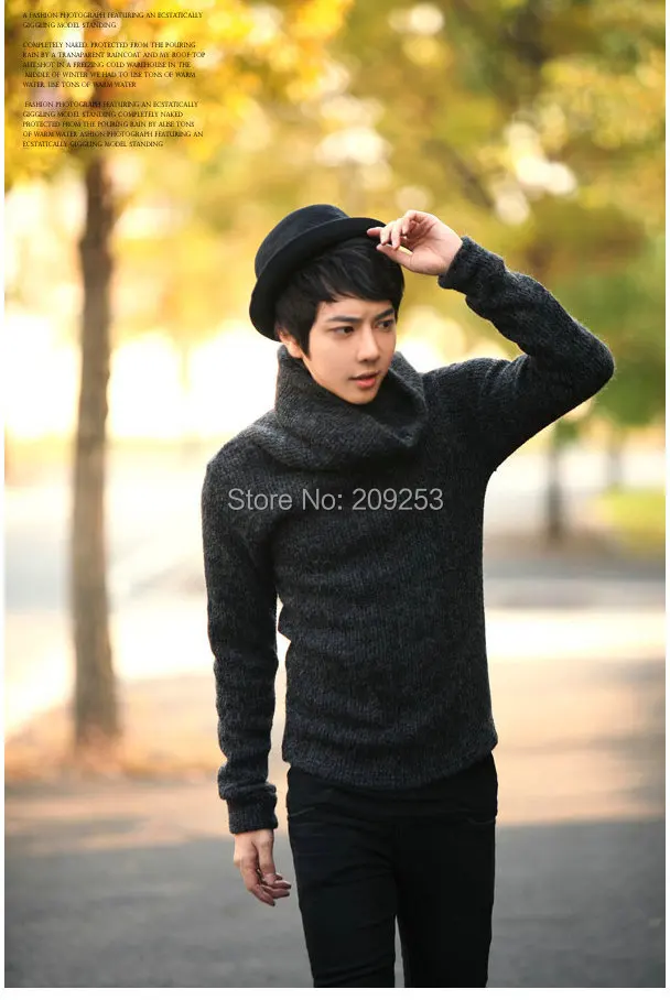 New 2014 Casual men's Black Pullovers Turtleneck sweater long sleeve knitwear Thick knitted | Мужская одежда