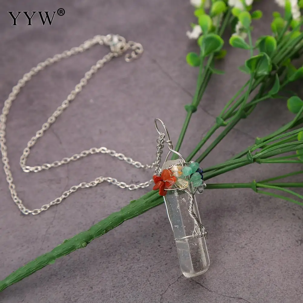 

YYW Natural White Crystal Big Pendant Reiki Chakra Tree of Life Rose Gold Color Handmade Wire Wrapped Pendant for Necklace