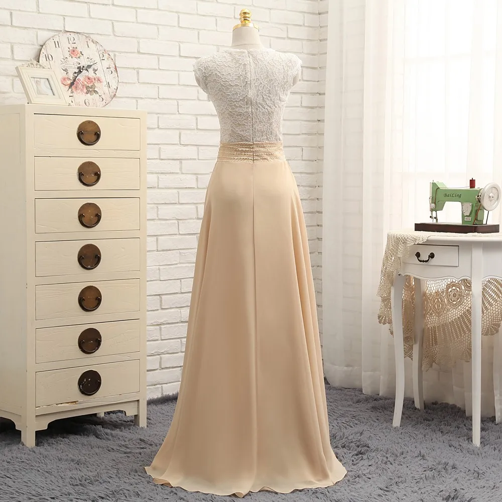 Шифоновое платье трапеция цвета шампанского с V образным вырезом|2017 prom dresses|prom