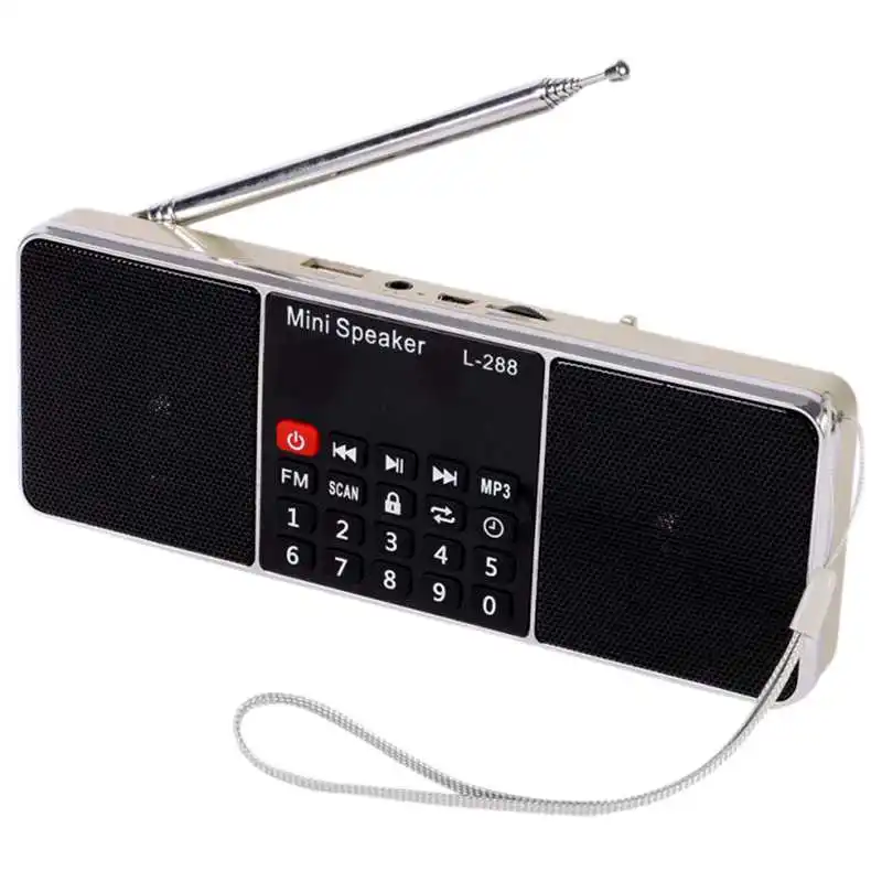 gold L-288 Мини Портативный fm-радио динамик стерео музыкальный плеер с TFCard USB диск ЖК-экран регулятор громкости перезаряжаемый громкий динамик - Цвет: gold