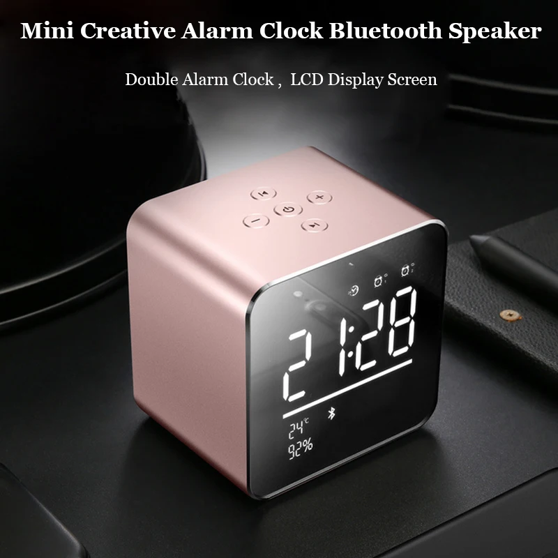 HLTON Металл Bluetooth беспроводной динамик двойной будильник Температура мощность дисплей сабвуфер громкой связи вызова поддержка AUX TF карты