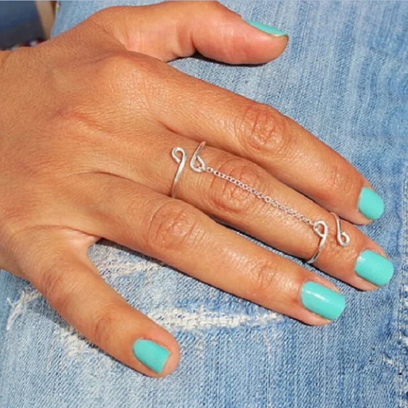 Женские кольца KUNIU модное серебряное кольцо с цепочкой тонкая простая цепочка