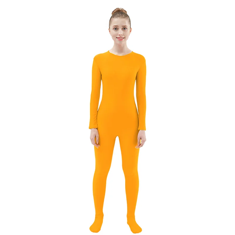 Orange Ensnovo, Женский облегающий гимнастический костюм из лайкры, нейлона, спандекса, с длинным рукавом, Zentai, карнавальный костюм, черная Одежда для танцев, костюм, колготки для всего тела - Цвет: Orange