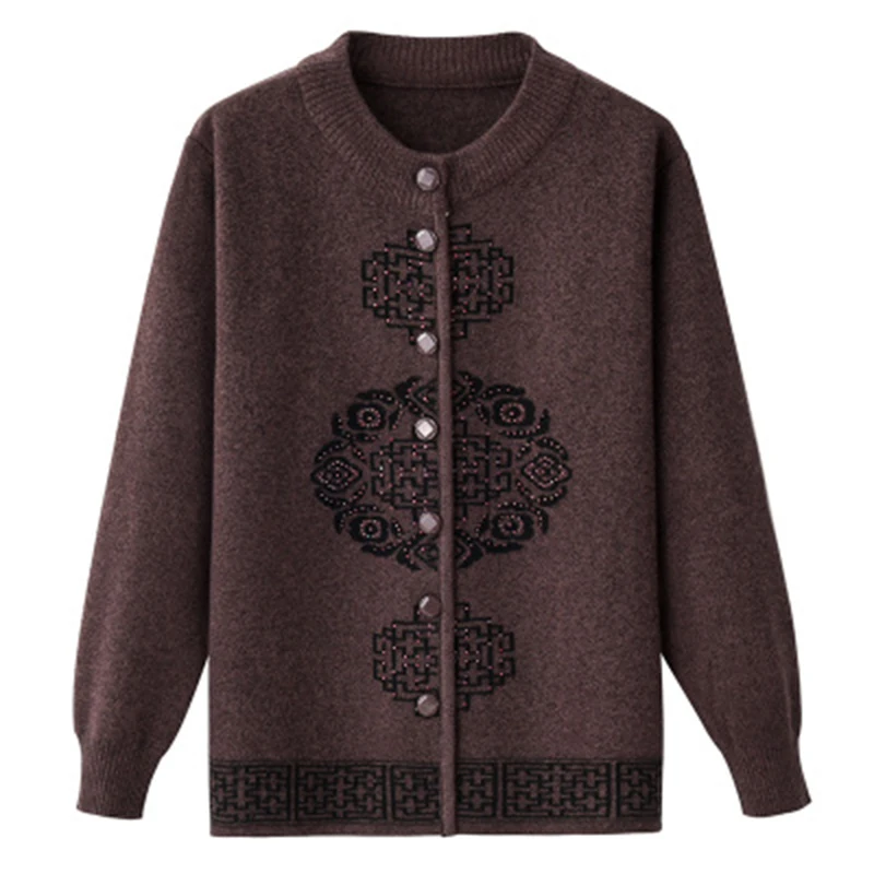 Spring Chinese Style Embroidered O-Neck Knitted Sweater Ladies Autumn Long Sleeve Plus Size 5XL Cardigan F369 |