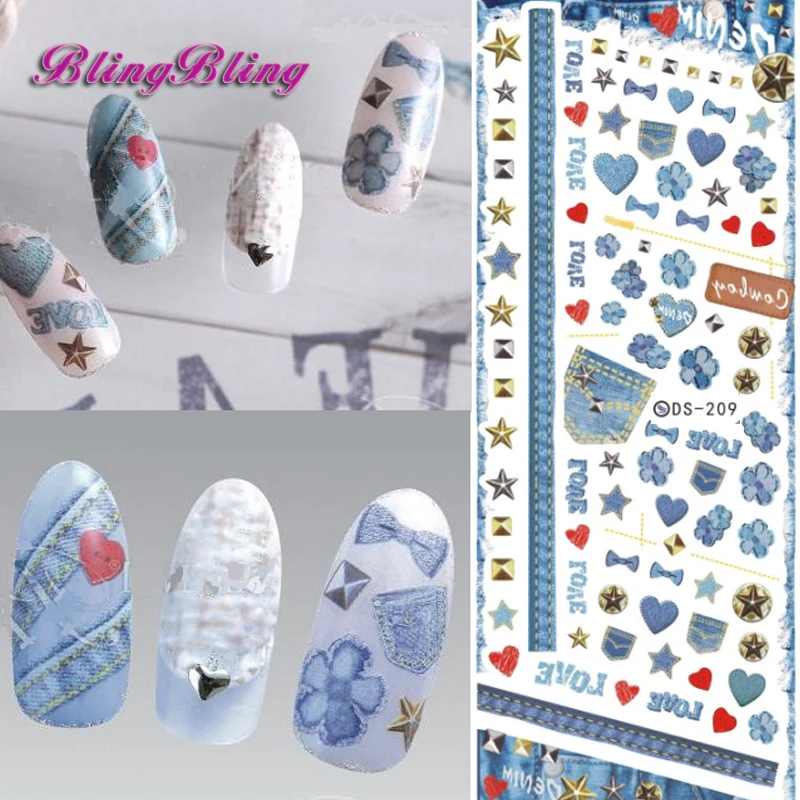 Blingbling 2 листа милые ногтей Вода Переводные картинки в форме сердца Стиль Красота