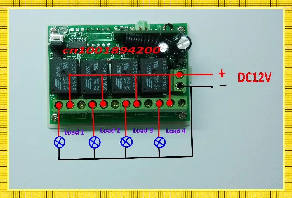 DC 12V 10A 4 CH беспроводное реле RF дистанционное управление переключатель приемник + 1