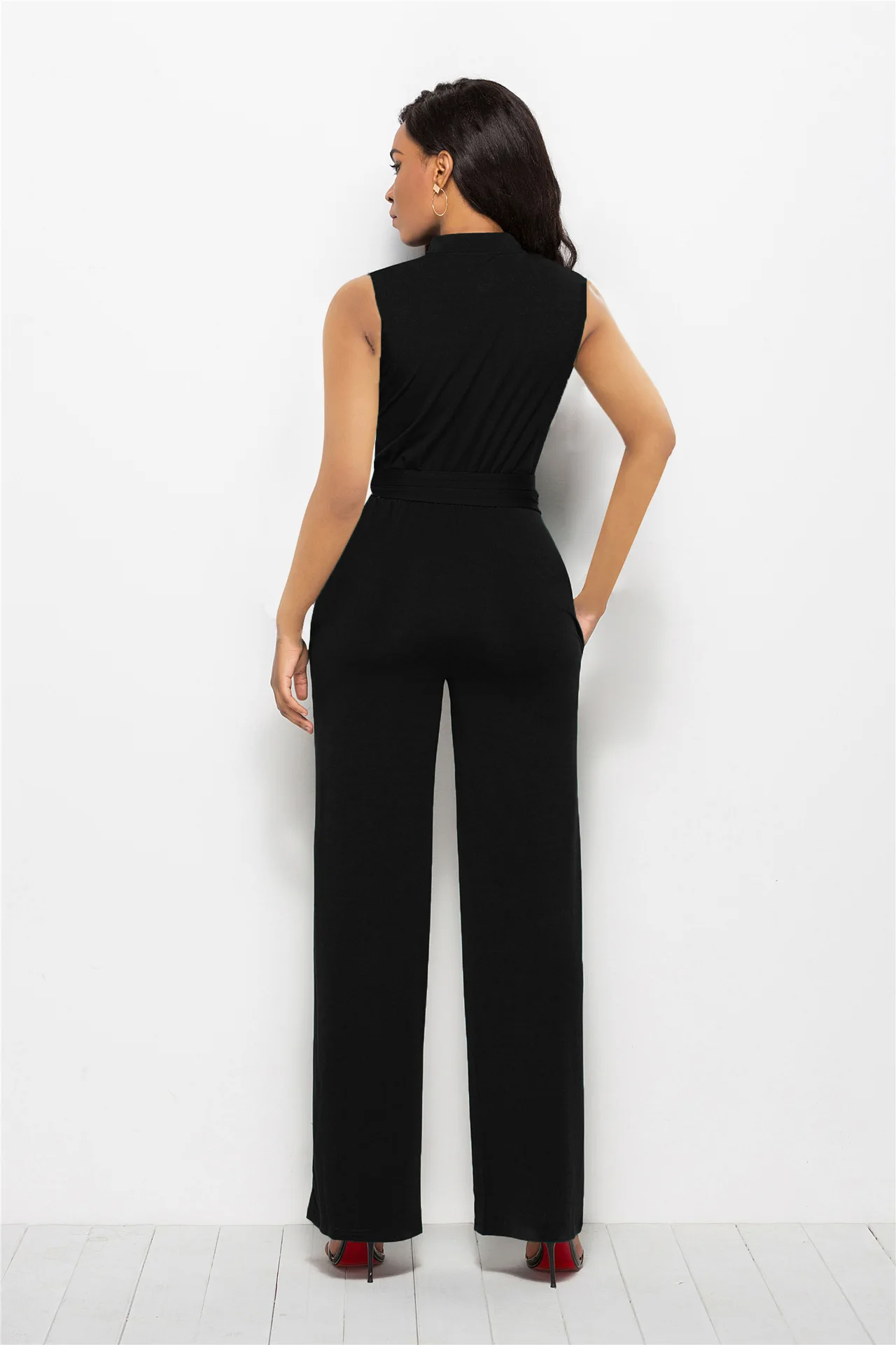 Комбинезон женский прямой без рукавов офисный ромпер с широкими штанинами и