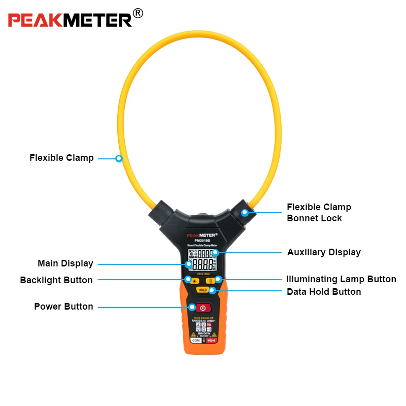 PEAKMETER PM2019S True RMS Smart AC 3000A цифровой гибкий клещи мультиметр ручное Напряжение Ток
