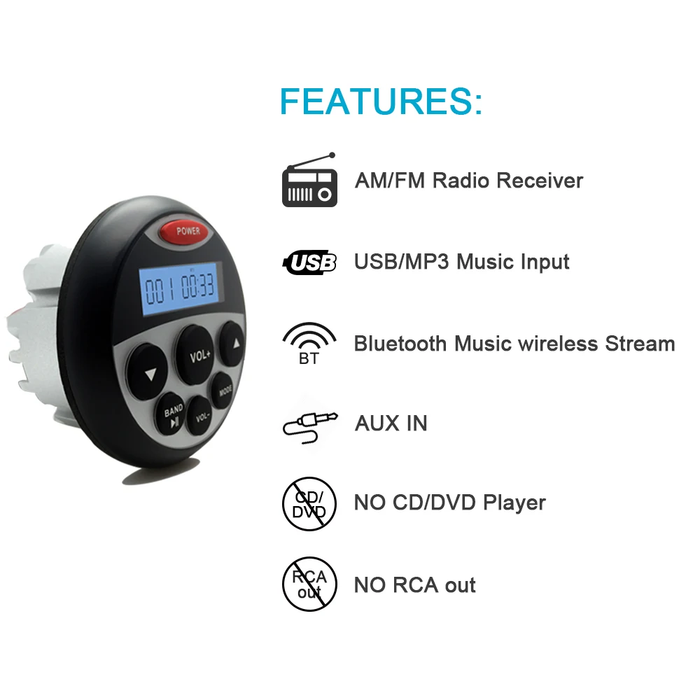 Морской Стерео Bluetooth аудио лодка amfm Радио мотоциклетные MP3 USB для Ванная комната
