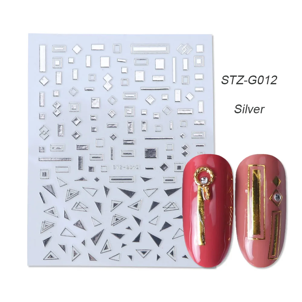 STZ-G012 Silver 1 шт золотые Серебристые 3D наклейки для ногтей прямые изогнутые вкладыши полосы ленты обертывания геометрический дизайн ногтей украшения BESTZG001-013 - Цвет: STZ-G012 Silver