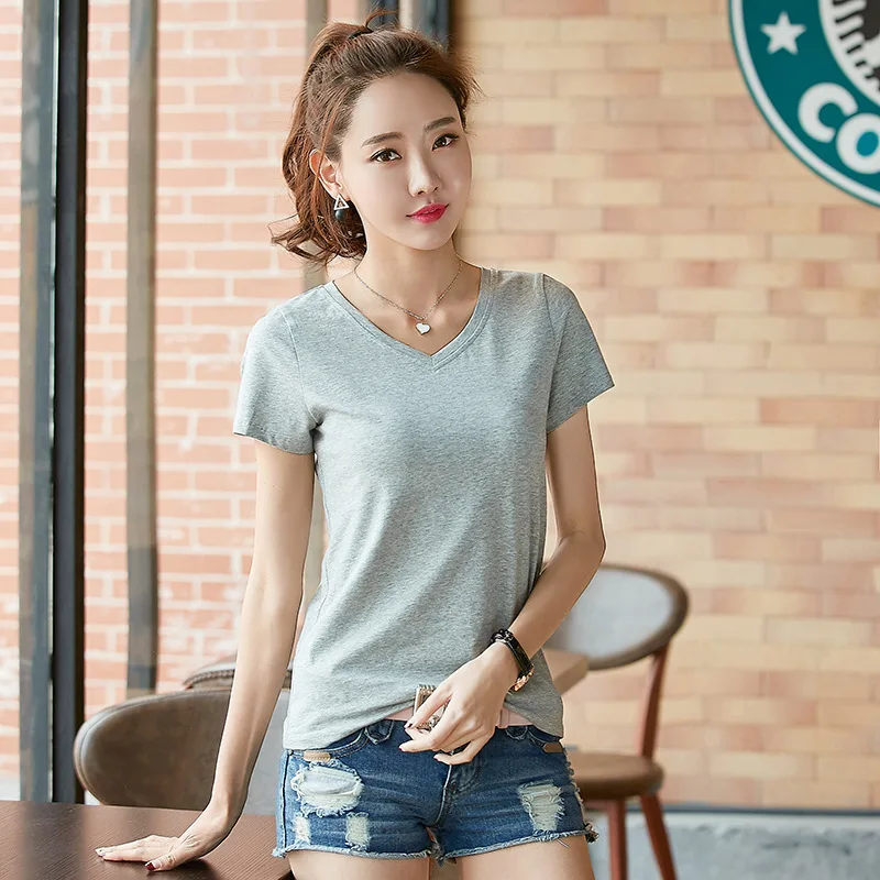 2017 Милая Летняя женская футболка в студенческом стиле с v образным вырезом и
